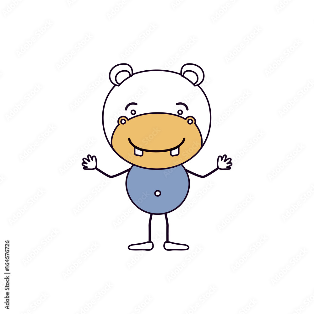silhouette color sections caricature of cute hippo happiness expression with hands up vector illustration silhouette color sections caricature of cute hippo happiness expression with hands up vector illustration