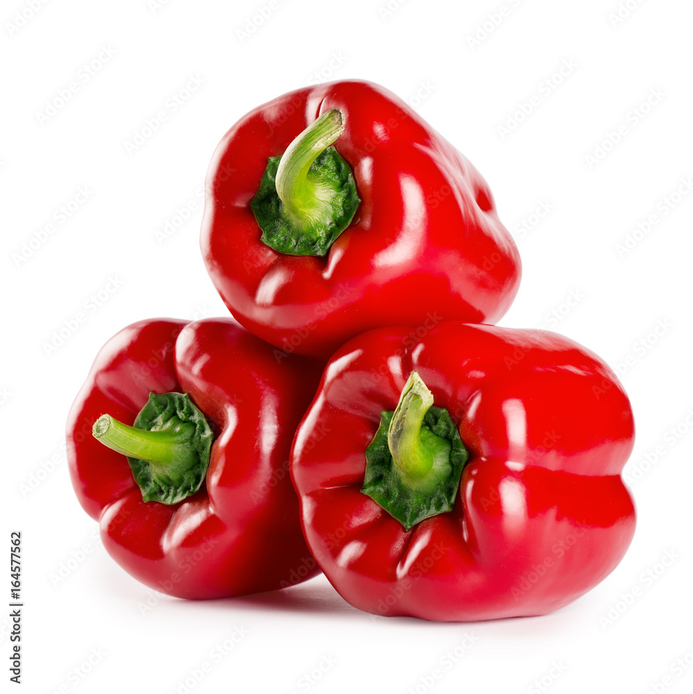 Three red sweet peppers isolated on white background Three red sweet peppers isolated on white background