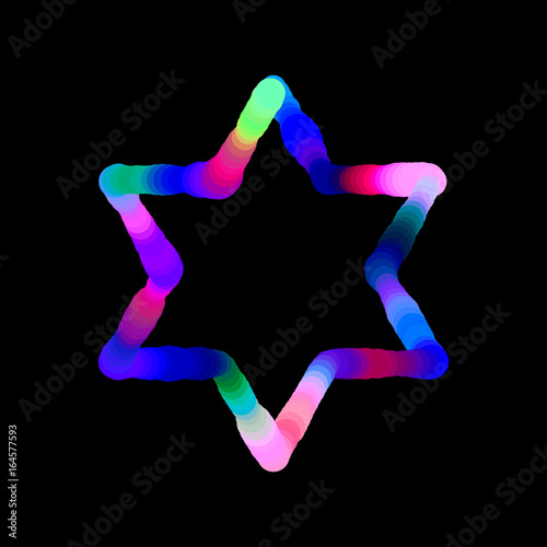 Abstract luminance hexagram frame. Isolated on black background. Vector colorful illustration.