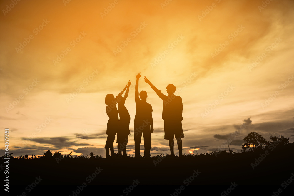 Silhouette family friendship happy, Concept family.