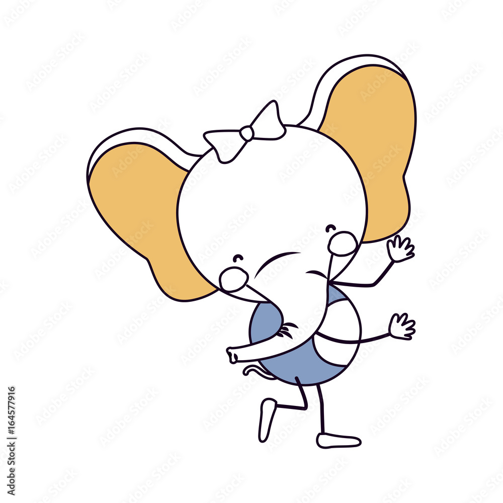 Obraz premium silhouette color sections caricature of cute expression female elephant in dance pose with bow lace vector illustration