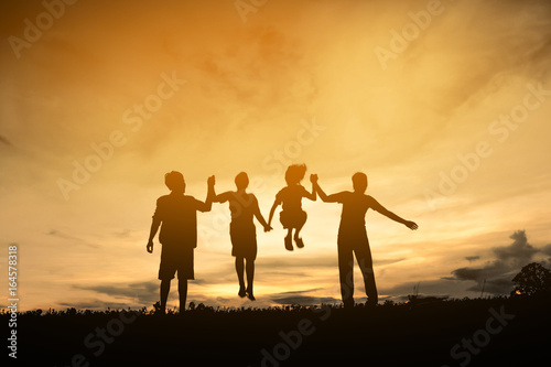 Silhouette family friendship happy, Concept family.