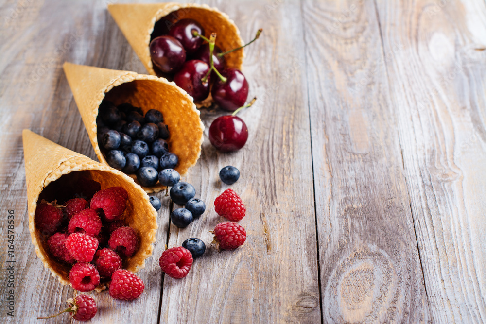 Berries in waffle cones