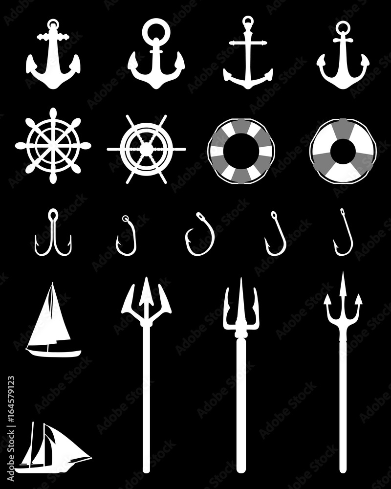 Set of Nautical Icons isolated on black background Set of Nautical Icons isolated on black background