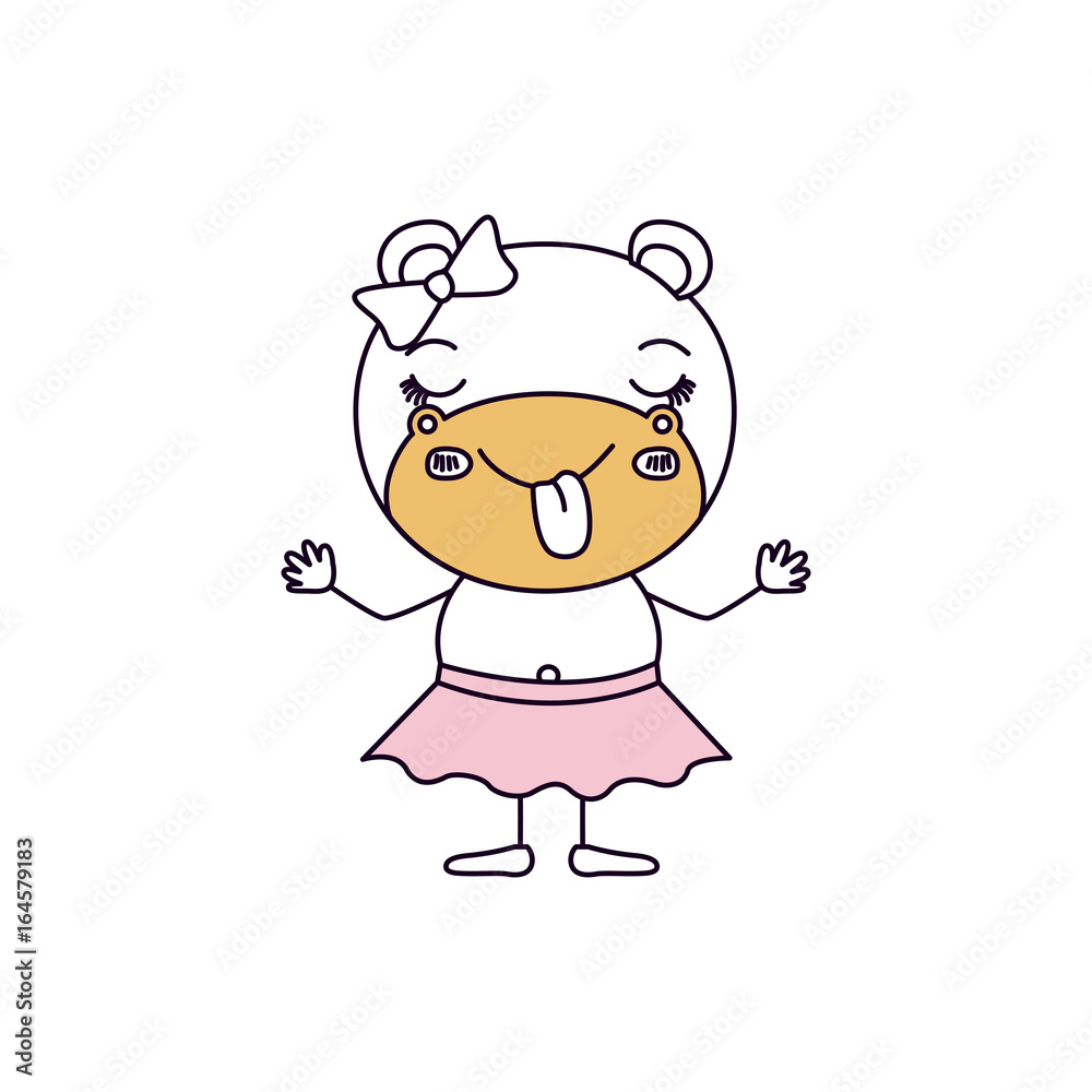 silhouette color sections caricature of cute expression female hippo in skirt with bow lace and sticking out tongue vector illustration silhouette color sections caricature of cute expression female hippo in skirt with bow lace and sticking out tongue vector illustration