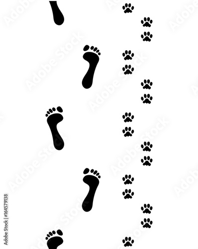 Prints of human feet and dog paws,seamless vector