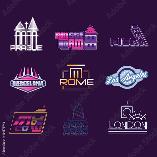 World cities labels set, logo graphic templates vector Illustrations © topvectors