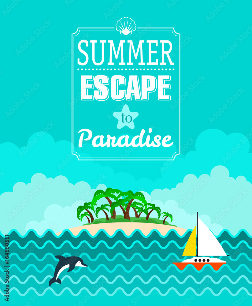 Tropical beach poster, Summer Escape