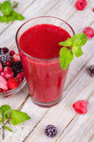 Berry smoothie, garnished with mint