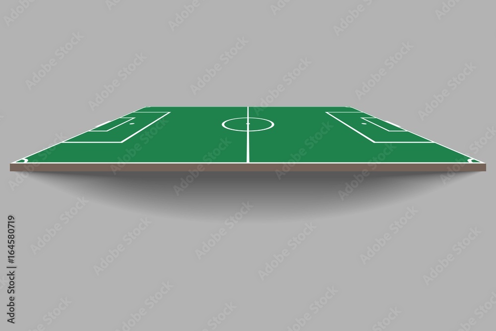 Top and side view of soccer field. Green flat football field mockup. 3d soccer field vector
