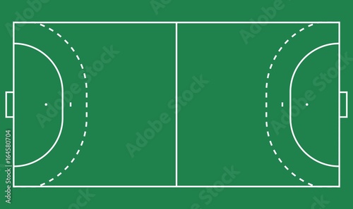 Flat handball field, green grass. Field with line template. Vector Handball stadium.