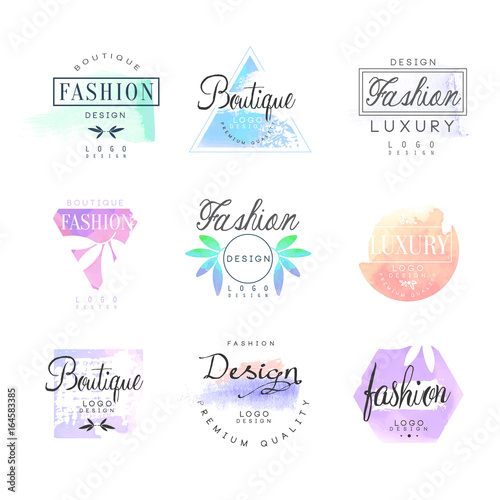 Fashion luxury boutique set for logo design, colorful vector Illustrations