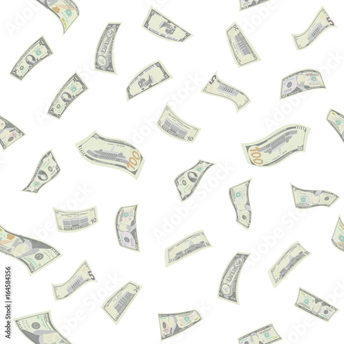 Flying Dollars Seamless Pattern Vector. Cartoon Money Bills Banknotes. Falling Finance. Isolated Illustration