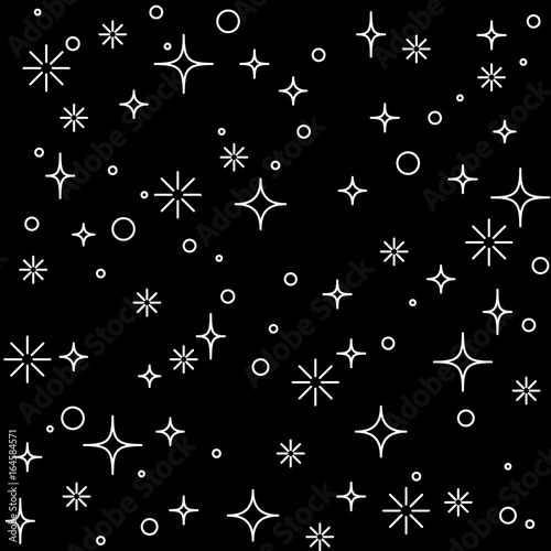Stylish linear design with stars on black background. Seamless vector pattern. 
