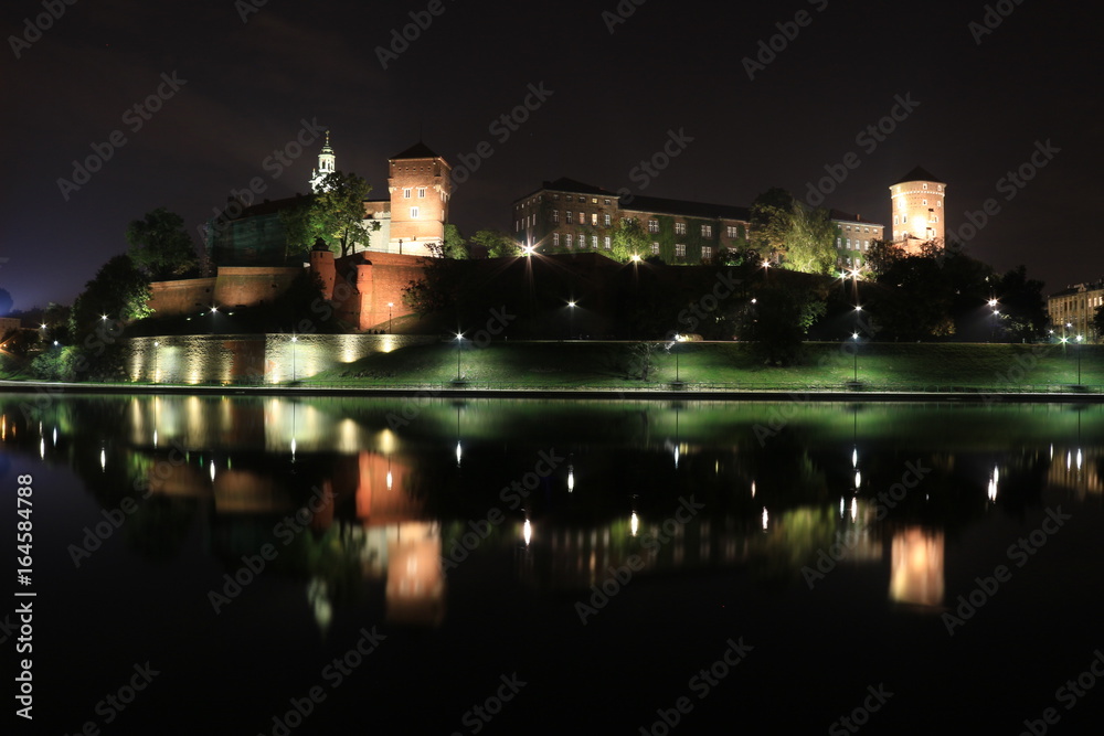 Krakow and Wawel Castle by night