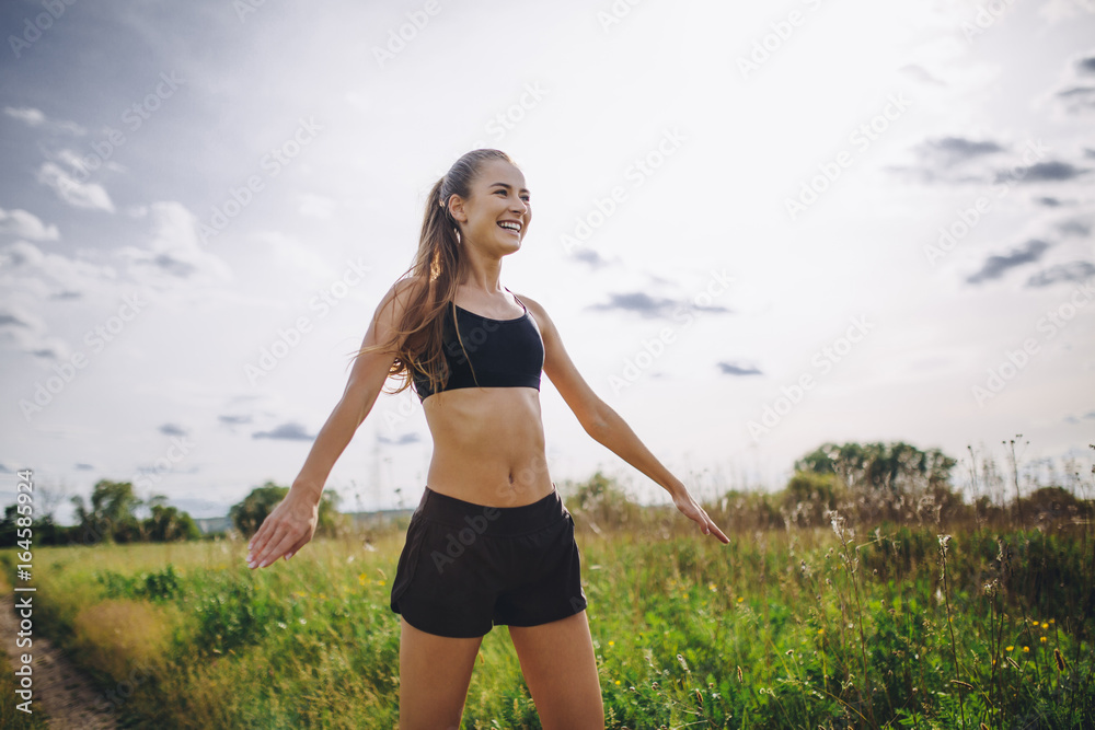 A young girl jogging outdoor A young girl jogging outdoor