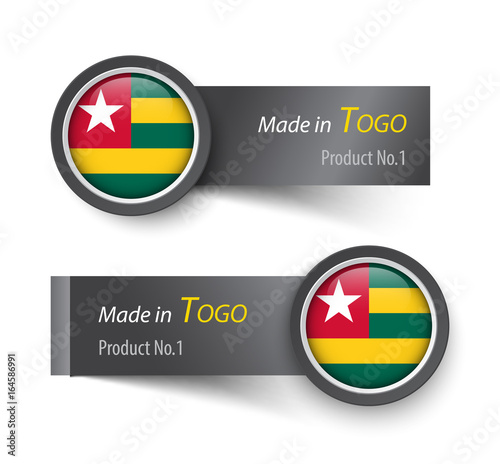 Flag icon and label with text made in Togo .