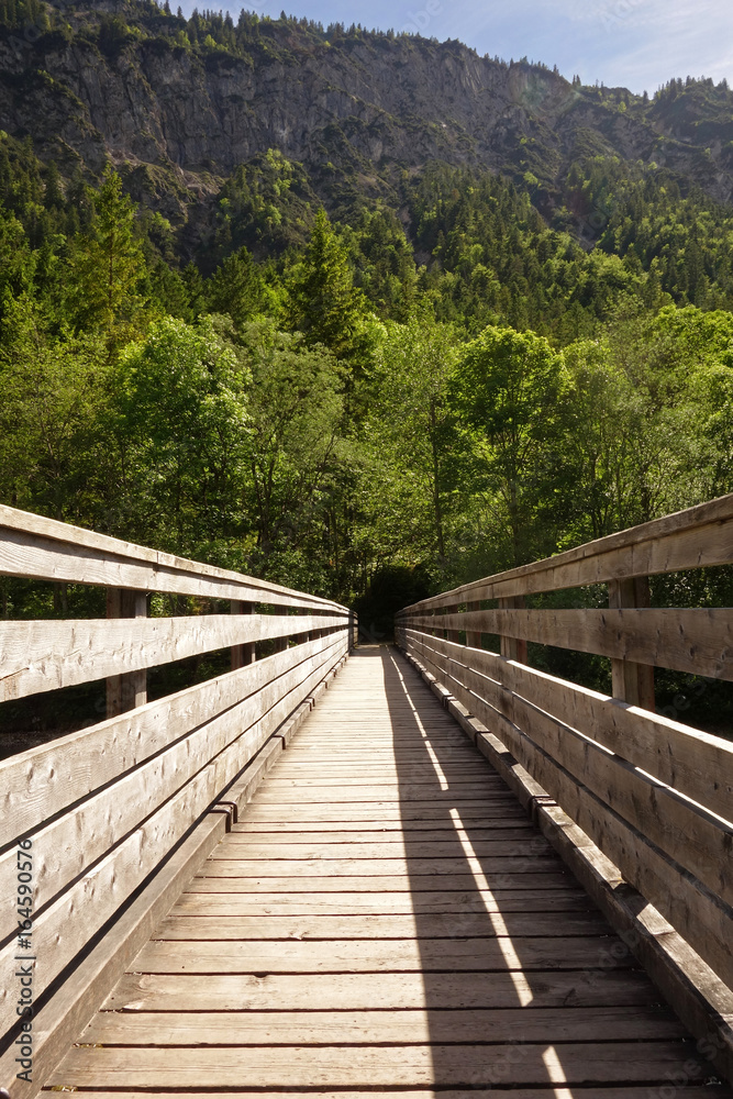 Holzbrücke führt in den Wald