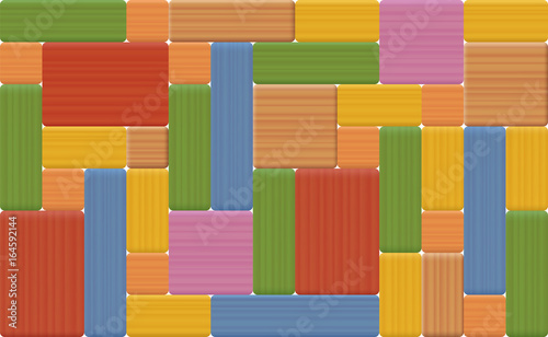 Wooden toy blocks - colorful seamless background, assembled with many wood textured rectangular items.
