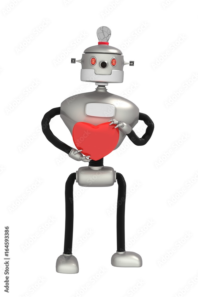3d illustration of robot holding heart 3d illustration of robot holding heart