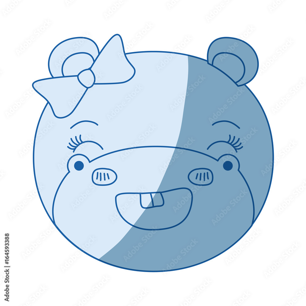 blue color shading silhouette face of female hippo animal adorable expression smiling vector illustration blue color shading silhouette face of female hippo animal adorable expression smiling vector illustration