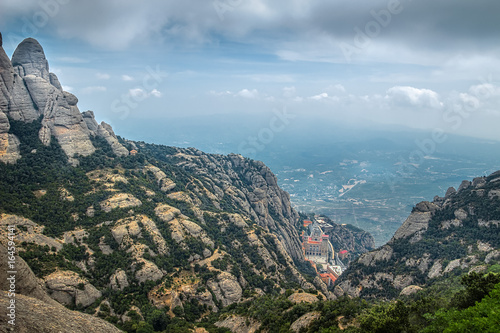 Montserrat green rocks near the Montserrat abbey, Catalonia