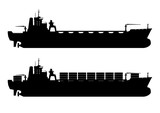 Silhouette of modern container ship. Flat vector.