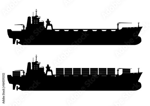 Silhouette of modern container ship. Flat vector.