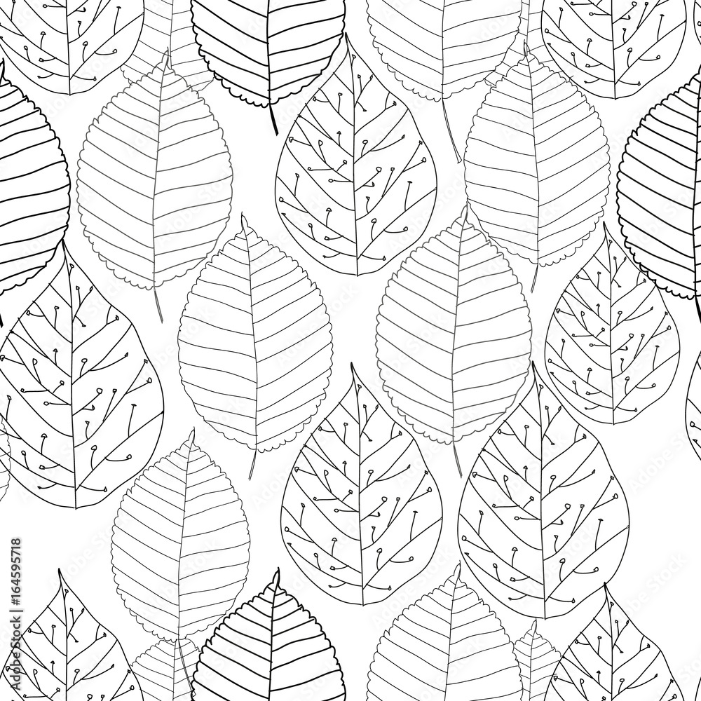 illustration of graphic autumn leaves. Seamless pattern texture. Hand drawn, sketch, graphic design