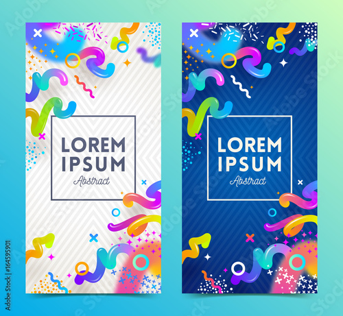 Vector illustration. Two abstract festive multicolored background with frame for message. 