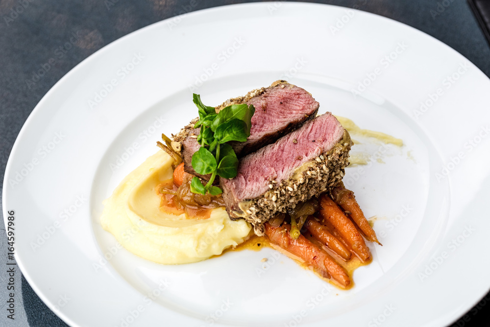 grilled tuna with baby carrot and mashpotato grilled tuna with baby carrot and mashpotato