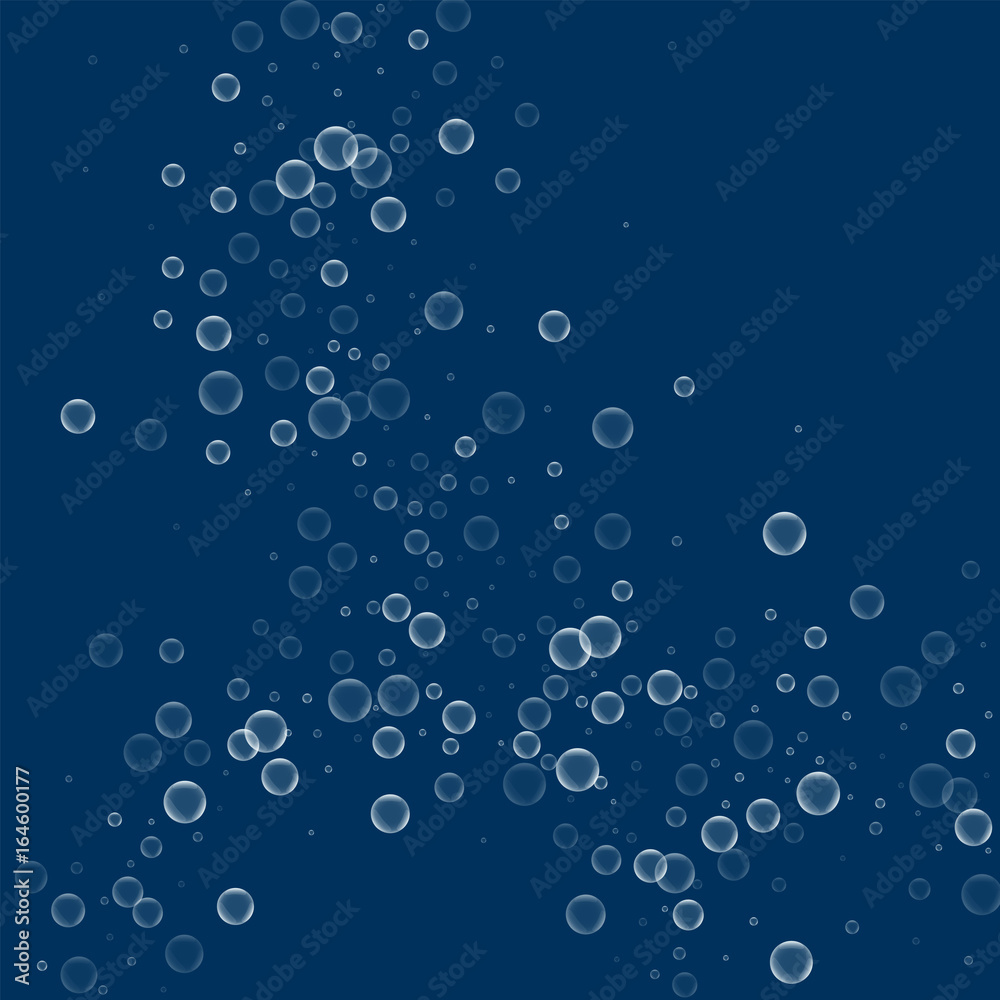 Soap bubbles. Abstract circles with soap bubbles on deep blue background. Vector illustration.