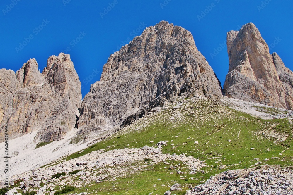 Drei Zinnen von Süden, Sextener Dolomiten Drei Zinnen von Süden, Sextener Dolomiten