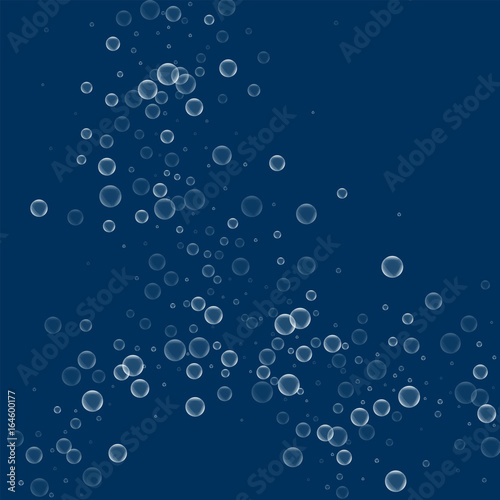 Soap bubbles. Abstract circles with soap bubbles on deep blue background. Vector illustration.