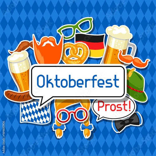 Oktoberfest card with photo booth stickers. Design for festival and party