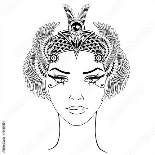 Hand-drawn vintage illustration of the ancient Cleopatra's head. Vector and illustration, eps 10.