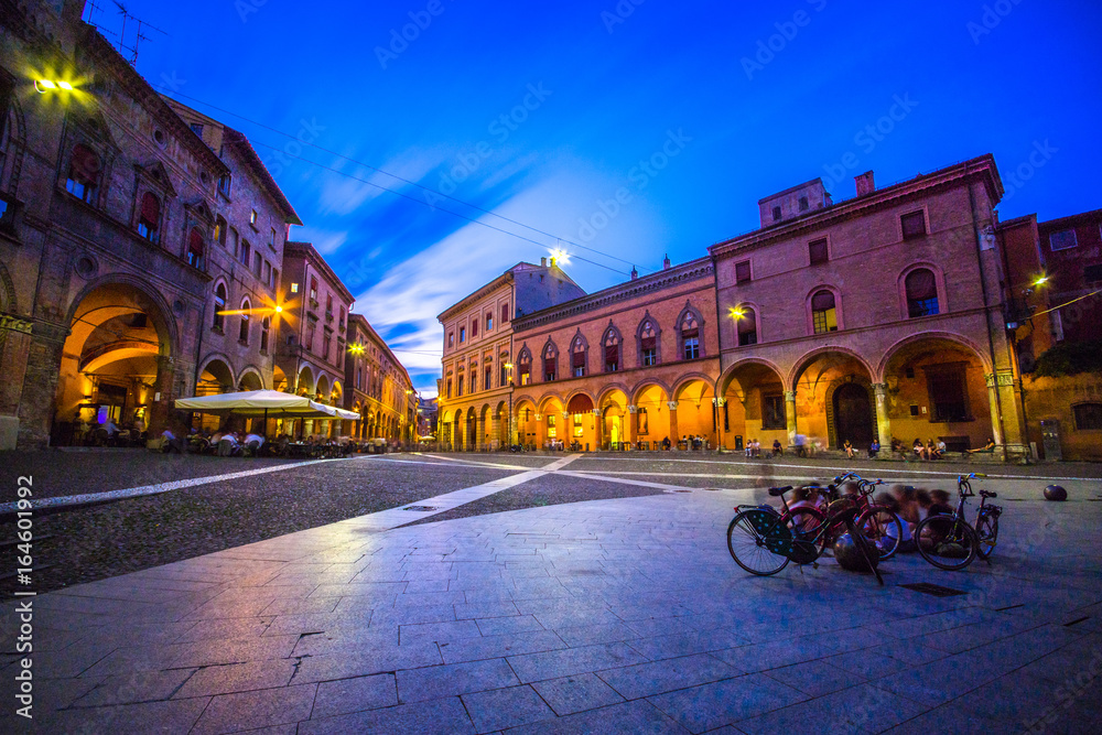 Sunset view of the piazza Santo Stefano at the evening, Bologna, Italy