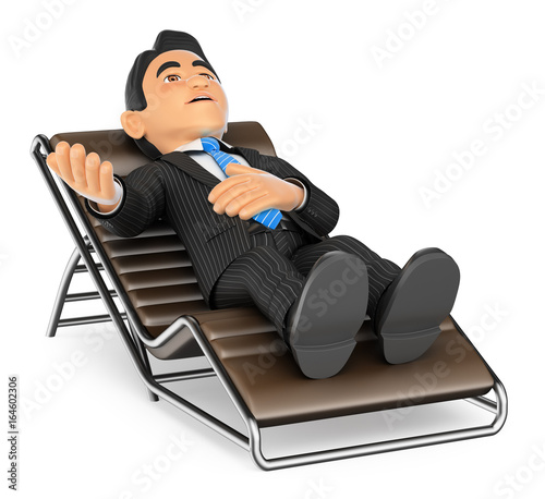 3D Businessman lying on a divan speaking photo