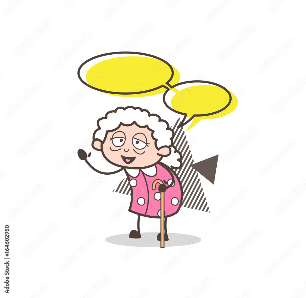 Obraz premium Cartoon Granny with Chat Bubble Vector Illustration