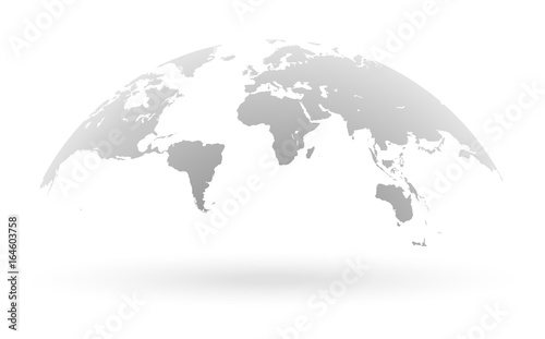 Grey world map globe isolated on white background photo