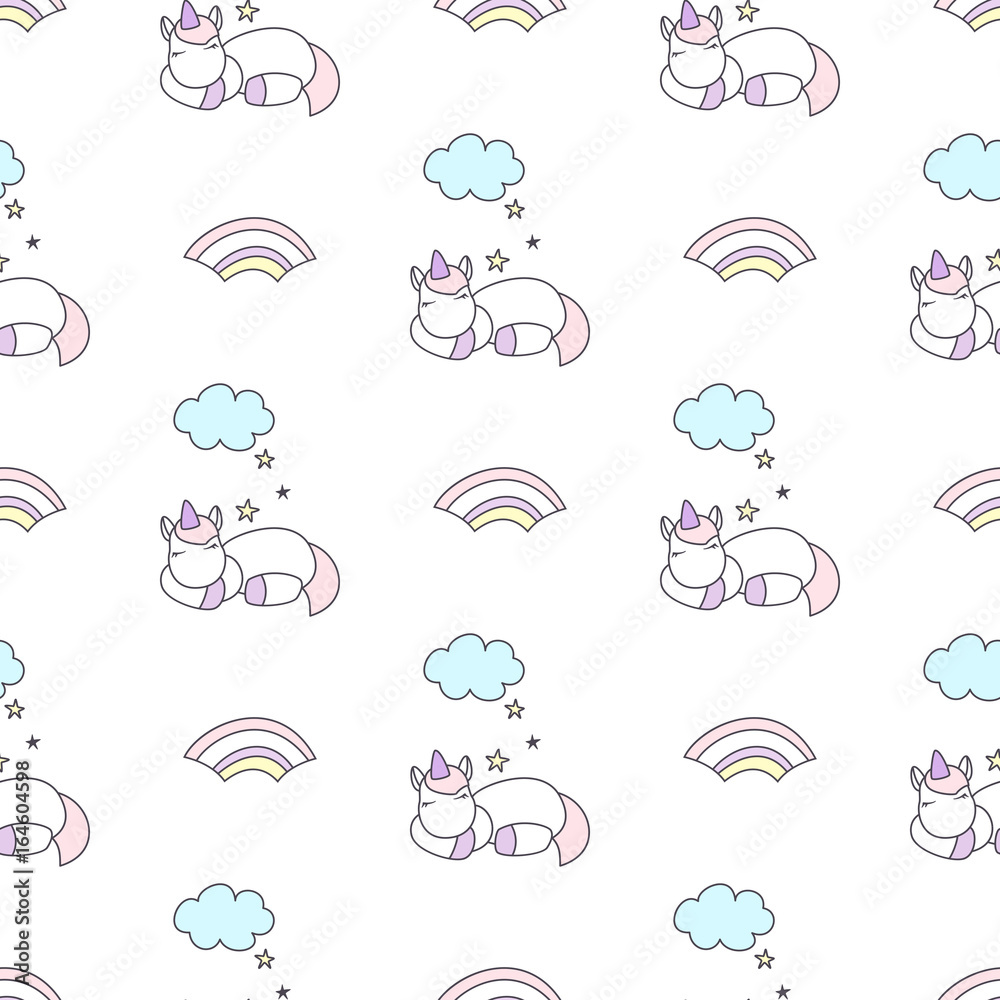 Fototapeta premium Sleeping unicorns seamless vector pattern