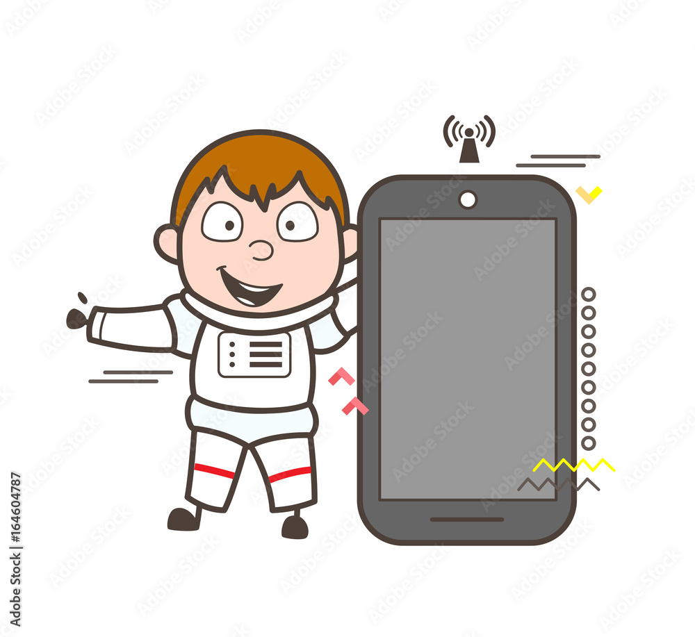 Cartoon Astronaut Presenting a Smartphone Vector Illustration