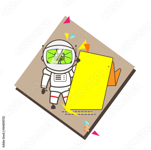 Cartoon Alien Astronaut with Banner Vector Illustration