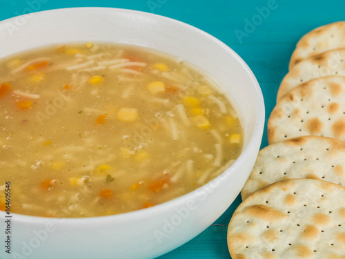 Chicken Sweetcorn and Noodle Soup With Crackers