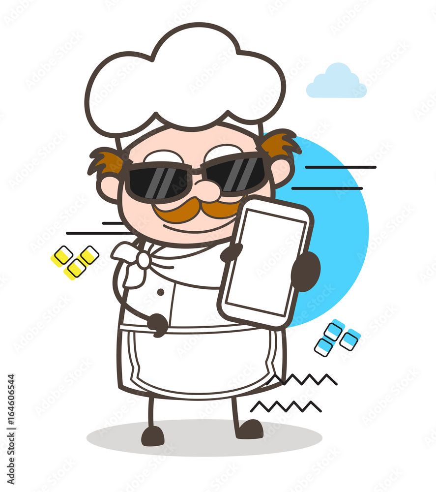Fashionable Cartoon Chef Showing Mobile Vector Illustration