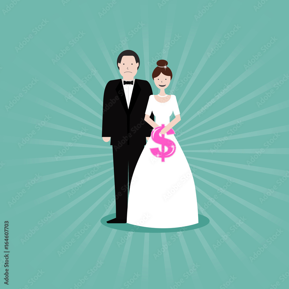 wedding costs- icon of bride and groom with a big dollar sign