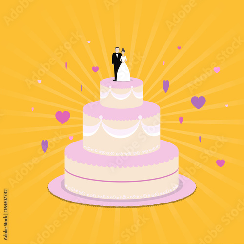 wedding cake icon with hearts flying around
