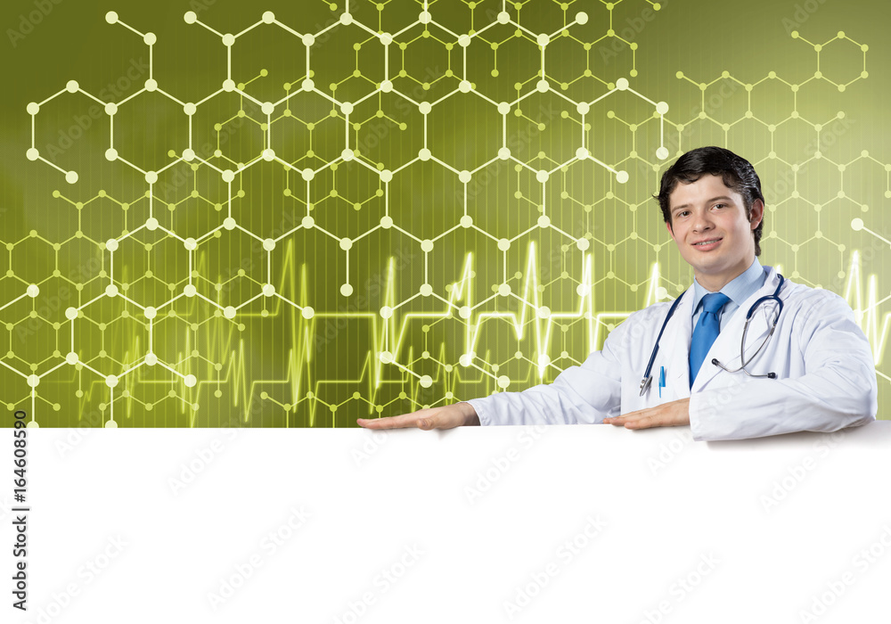 Doctor with banner Doctor with banner