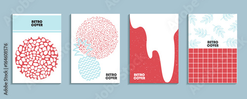 Placards with abstract liquid , 80s design elements. Retro art for covers, banners, flyers and posters. Esp10 vector illustration.
