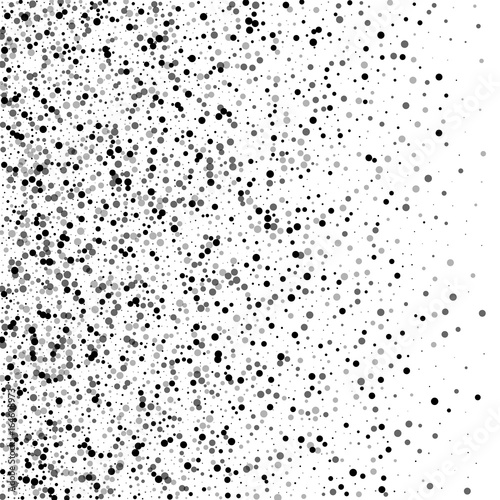 Dense black dots. Left gradient with dense black dots on white background. Vector illustration.